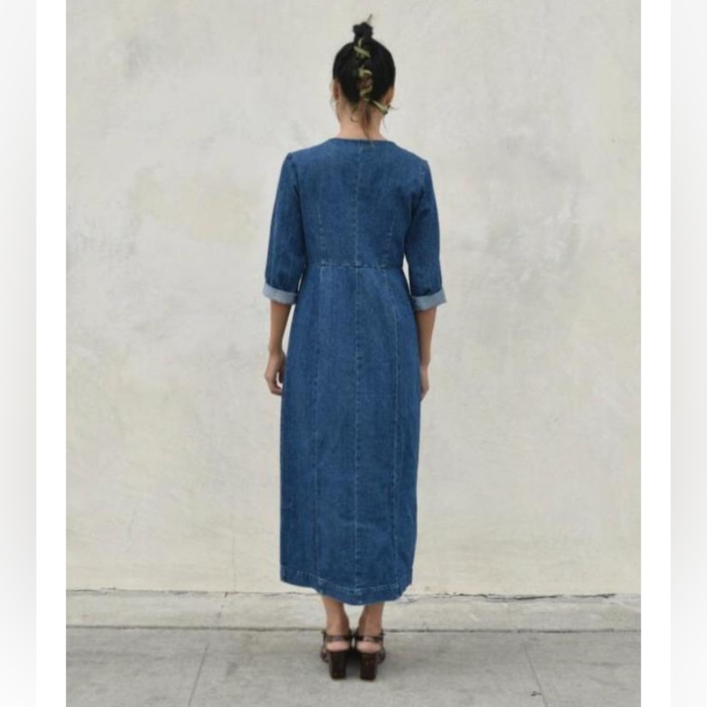 Ilana Kohn denim maxi dress 3/4 sleeves button down size 4 - Picture 5 of 11